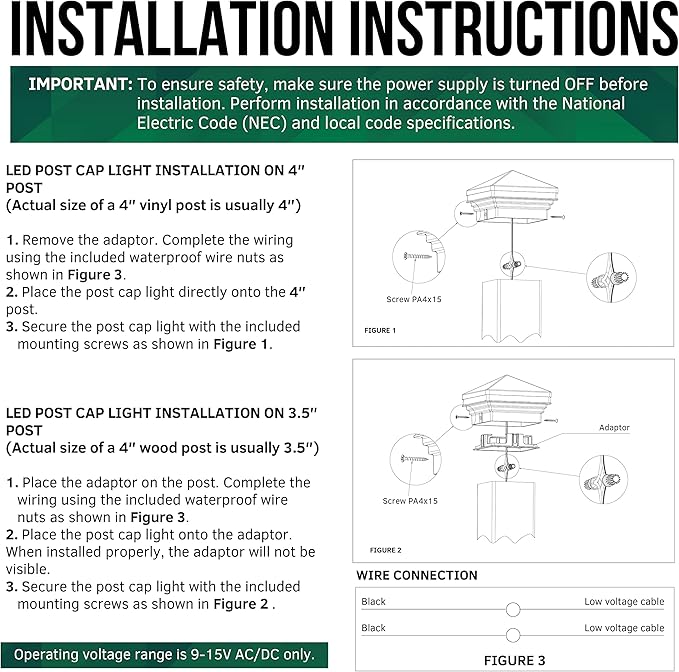 GKOLED Low Voltage Pyramid Post Cap Light, 3W 12V AC/DC, for 4"x4" and 3.5"x3.5" Wood or Vinyl Posts, 2700K Warm White, IP65 Rated Waterproof for Outdoor, White (Pack of 2)