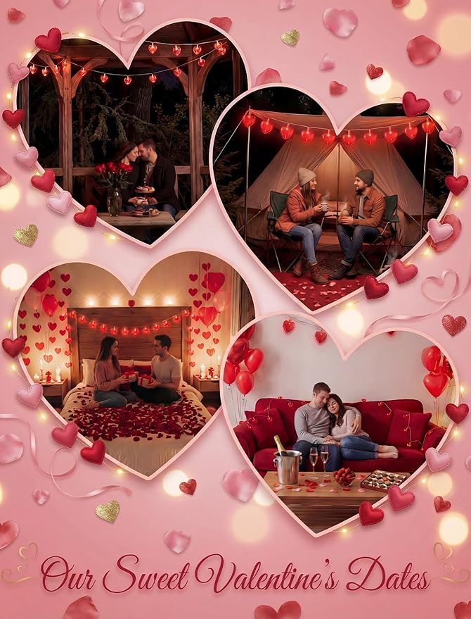 8.5Ft Heart String Lights, Valentines Day Decorations Lights with 10 Red Heart Lights, Plug in Fairy Heart Shape String Lights for Window Wedding Anniversary Bedroom Party Valentine's Day Decorations