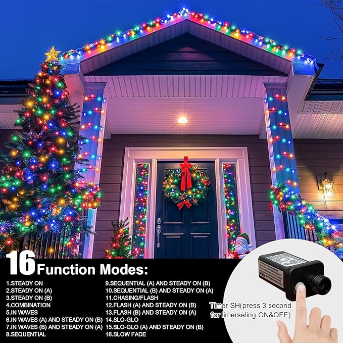 LAMPHOME 165ft Pastel Easter Lights String, Christmas Mini Light,500 LED with 16 Light Modes, Fairy Lights Plug in for Outdoor Xmas Trees Garland Wreath Holiday Decorations (7colors Multicolor)