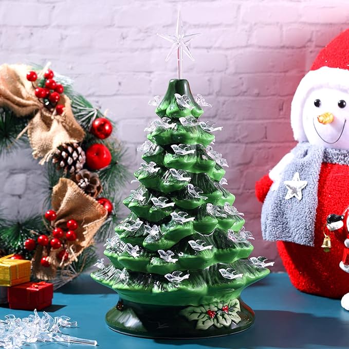 Mudder 100 Pieces Ceramic Christmas Tree Bird Bulbs and 5 Pieces Stars Replacement Plastic Bulbs for Ceramic Christmas Tree Decorations(Clear)