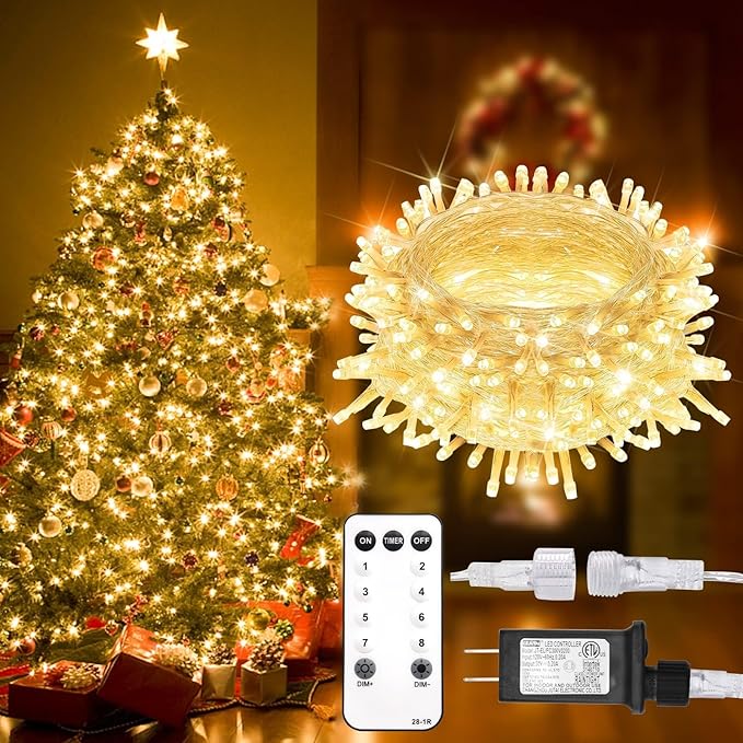 suddus 300 Led Connectable Christmas Lights Outdoor Waterproof, 99ft Christmas Tree Light Plug in with Remote, Warm White String Lights Indoor for Dorm Xmas Holiday Yard Party Porch Patio Garden Decor