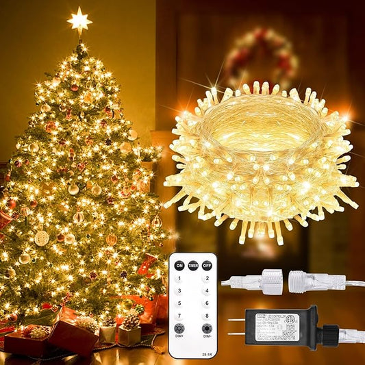 suddus 300 Led Connectable Christmas Lights Outdoor Waterproof, 99ft Christmas Tree Light Plug in with Remote, Warm White String Lights Indoor for Dorm Xmas Holiday Yard Party Porch Patio Garden Decor