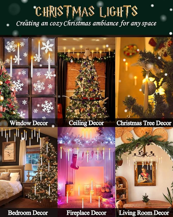 Floating Candles with Wand Remote 18PCS - Christmas Hanging Candle with Glasses, Tie, Scarf, Magic Flameless Taper Candles Floating Lights Gifts for Xmas Decorations Wedding Birthday Party Decor