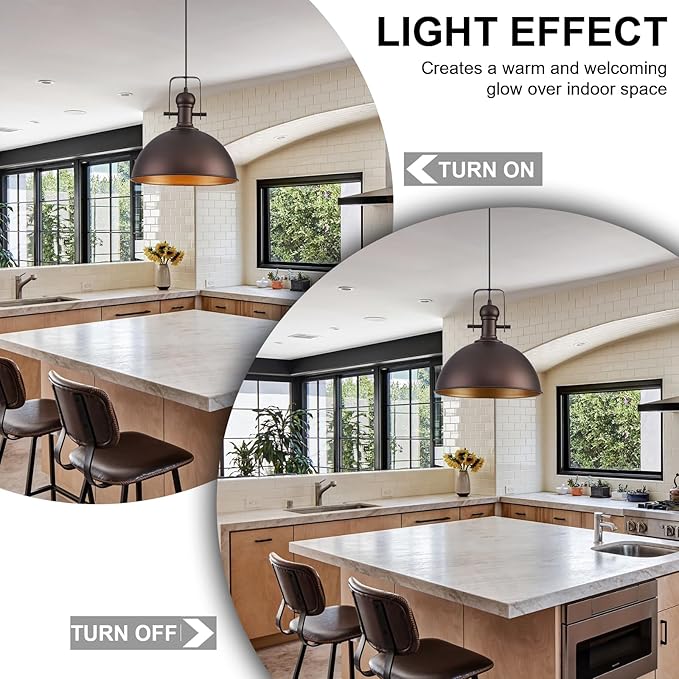 12 Inch Oil Rubbed Bronze Farmhouse Pendant Lights Large Pendant Lights for Kitchen Island Industrial Adjustable Height Vintage Big Dome Hanging Light Fixtures for Barn, Dining Room 3 Packs