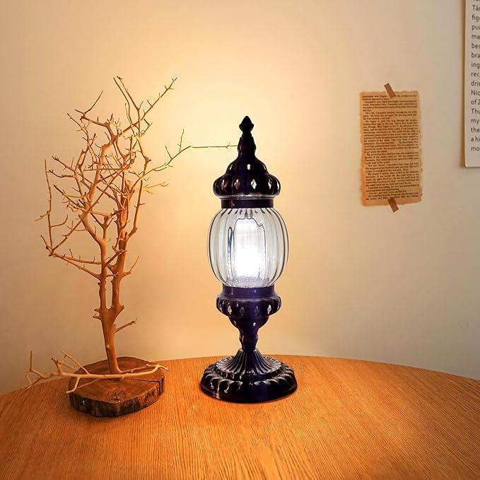 Kiven Cordless Turkish Table Lamp,1-Light Dimmable Bedside Lamps for Nightstand with Glass Lampshade, Retro Rechargeable Desk Lamp for Reading Home Decor Bedside TD1121