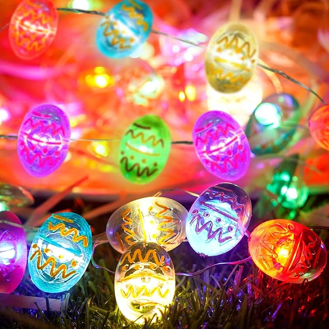 pozzolanas Led Fairy Lights Battery Operated Mini String Lights 1P Easter Egg Lights 16FT 50LEDs Waterproof for Easter Indoor Outdoor Home Party Tree Windows