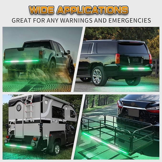 XRIDONSEN 60 inch Truck Tailgate Green White Emergency Lights Strip 360 LED Rear Window Strobe Lights Firefighter POV Light Flashing Warning Hazard Safety First Responder Lights for Vehicles Pickup