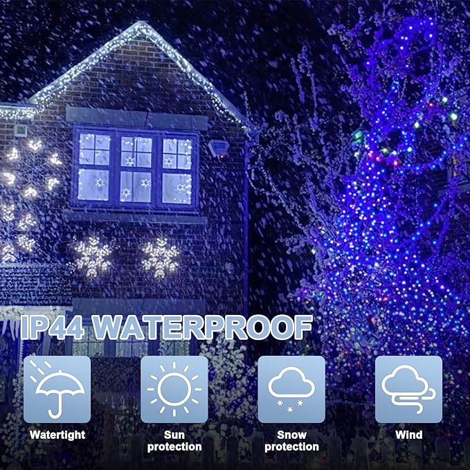 LAMPHOME 33ft Christmas Decorative Mini Lights, 100 LED Green Wire Fairy Starry String Lights Plug in, 16 Lighting Modes for Outdoor Xmas Tree Wedding Party Decoration (White+Blue)