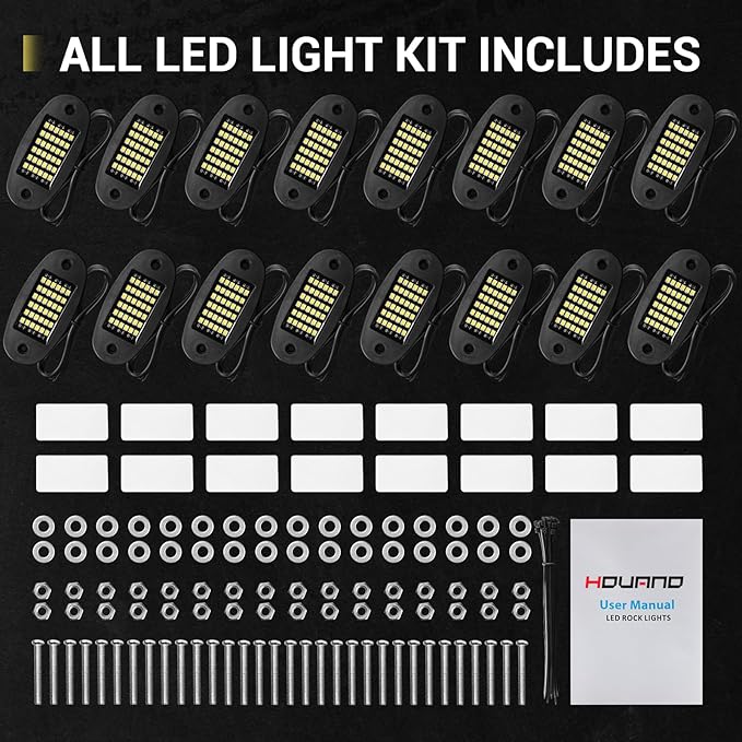 16 Pods White Rock Lights 6000K Pure White 36 LEDs SMD Chips Super Bright Neon Underglow Light IP68 Waterproof for Pickup Trucks SUV UTV ATV RZR Car Boats (White)