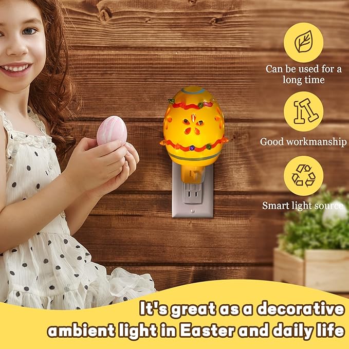 Easter Egg Decorative Nightlight,Easter Campfire Flickering Nightlight, Plug into Wall Easter Night Light with Switch Easter Home Decor