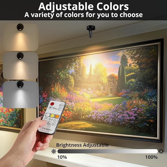Spotlight Indoor, Wireless Battery Operated with Remote,Uplight Indoor Down Light for Picture on Wall, Plant Spotlight Dimmable Timer, Mini Ceiling Lights Painting for Trees Plant