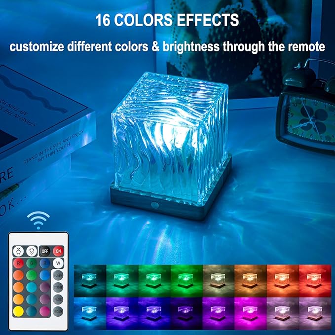 Aurora Glow Lamp, 16 Colors Ocean Wave Projector Cube Light W/Remote, Rechargeable Cordless Northern Lights Wave Cube Light, for Bedroom Kids Room Christmas & Birthdays Decor