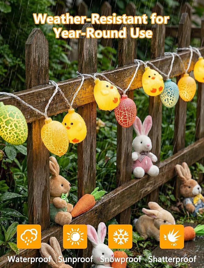 LED Easter Yellow Chicks Cracked Egg String Lights, 8.5Ft Plug in Eggs Lights Indoor Easter Decorations, 10 Multicolor Easter Fairy Lights for Outdoor Party Birthday Garden Spring Home Decor for Kids