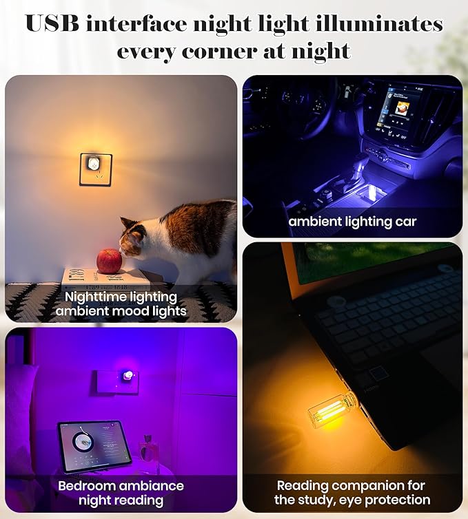 USB Retro Car Lamp, Touch-Control Portable LED Car Ambient Light, USB Powered Night Lights, Suitable for Bedroom, Camping, Holiday Decorations. (Purple Light)