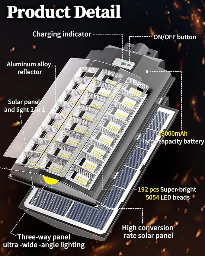 Gefolly SL-8600W Solar Street Light Outdoor, Wide Angle 680000LM Commercial Parking Lot Light Dusk to Dawn 6500K Flood Security IP67 with Motion Sensor Lamp for Yard, Basketball Court