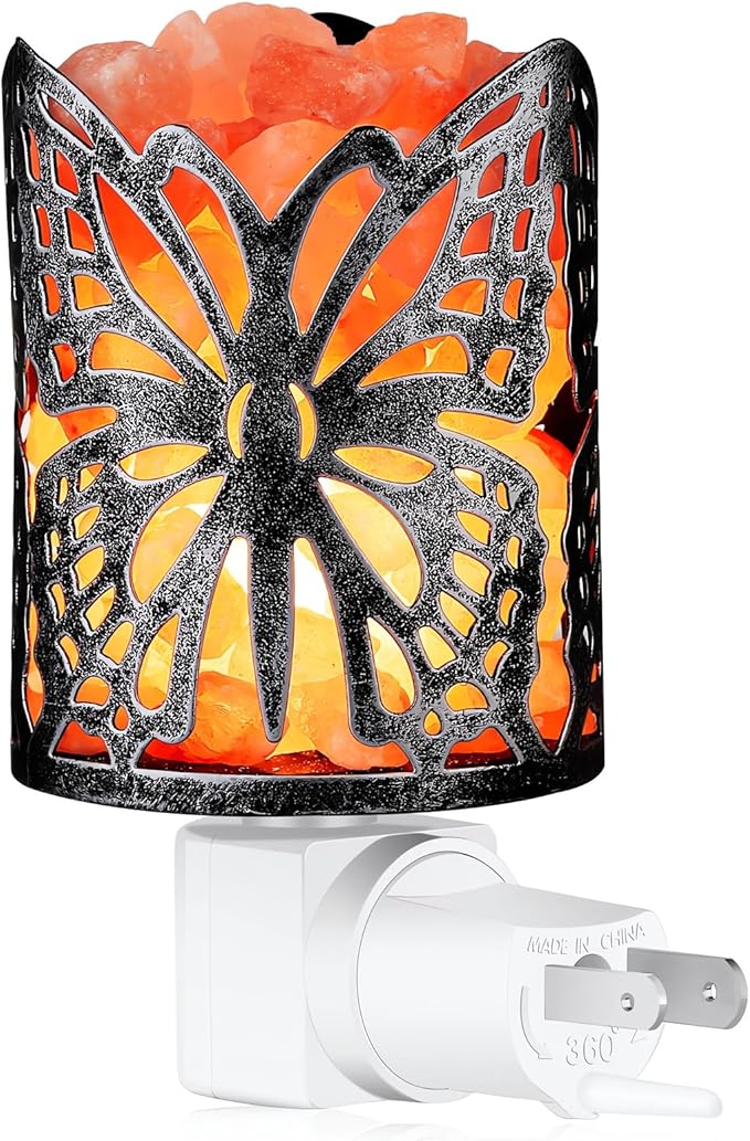 Himalayan Salt Lamp,Natural Wall Light Salt Lamp with 1 Bulbs,Rocks Salt Night Light with Butterfly Metal Basket Gift（Fade-Change）
