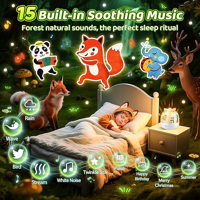PIKOY Star Projector for Kids Gifts, 15 Films+15 Soothing Sounds Machine Baby Night Light Projector, Remote 360° Rotation Fruit Ocean Star Lights for Ceiling Decor, Kawaii Birthday Gifts Girls Toys