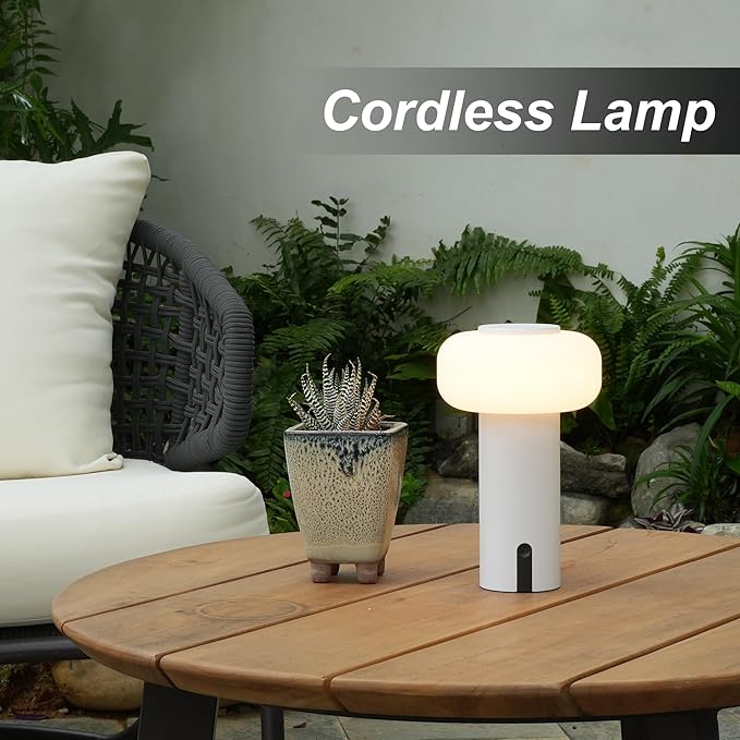 Shower Lamp Waterproof, Outdoor Cordless Table Lamp Rechargeable, Portable Battery Operated Lamp, Touch Dimmable Night Light for Bedroom/Patio/Dinning/Camping (White)