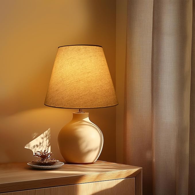 Small Lamp Shade, ALUCSET Barrel Fabric Lampshade for Table Lamp and Floor Light, 6x10x7.5 inch, Natural Linen Hand Crafted, Spider