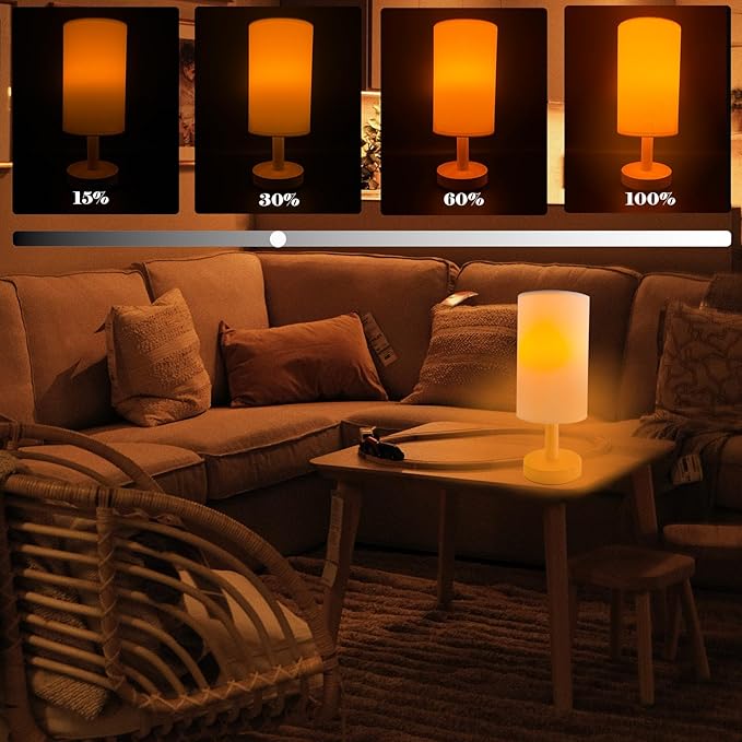 Wireless Bedside Table Lamp with 2Pcs E26 Rechargeable Battery Bulb, Remote Control, Dimmable, Timer, Cylindrical Light for Living Room, Bedrooms, Reading, Night Lighting