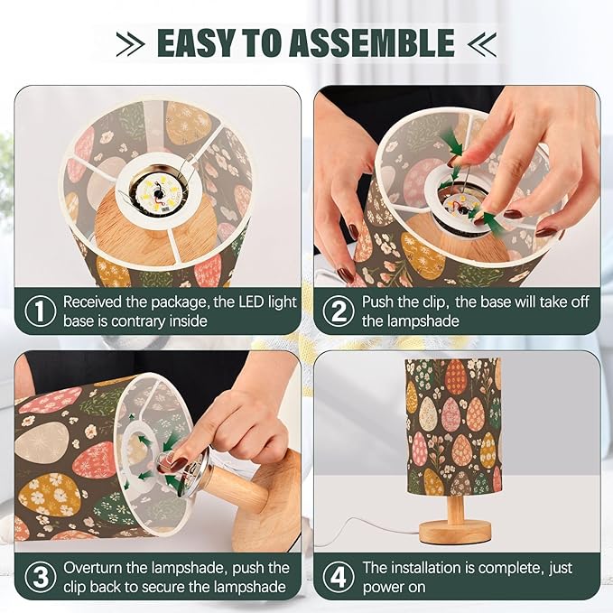 Easter Egg Flower Small Desk Lamp for Bedroom Nightstand Bedside Lamps with USB Table Lamp with Fabric Night Light for Living Room