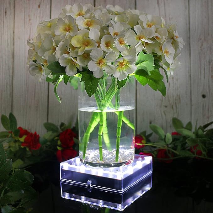 LARDUX Pack of 4 Led Light Base - 5 inch Square Lights Display Stand for Effiel Tower Vase Crystal Glass Art LED Pedestal Base - Charging USB or Battery Powered