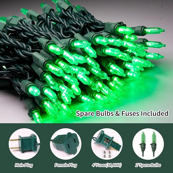 LAMPHOME St. Patrick Mini String Lights,100LED 21.6Ft St Patrick Day Lights, Waterproof Green Lights for Indoor Xmas Tree Garland Birthday Wedding Party Festival Decoration, Green Wire