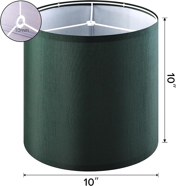 GOSO Small Drum Lampshades Dark Green (2 PCS)，10×10 Inches Spider Modern Classic Lamp Shades for Wall Lamps,Bedside Lamps and Table Lamps for Bedroom Decoration Replacement,DIY Shade Simple Assembly
