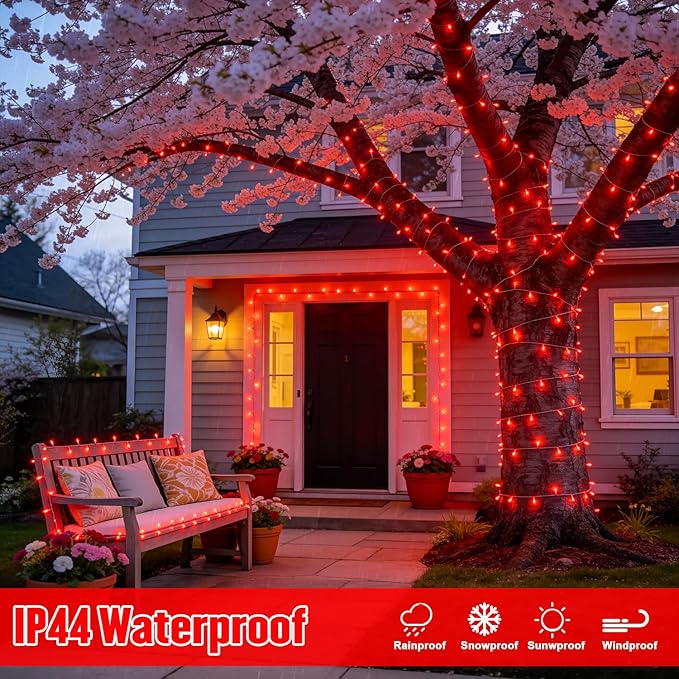 JMEXSUSS 4 Pack 50 LED Red Christmas Lights Battery Operated, Each 16.5ft Red String Lights with Timer, 8 Modes Valentine’s Lights Outdoor Waterproof for Wedding Anniversary Valentine’s Day Decor