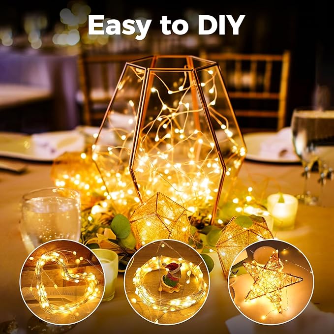 33FT 100 LED Battery Operated String Lights with Remote, IP65 Waterproof LED Fairy Lights Outdoor Indoor, 8 Modes Copper Wire Twinkle Lights for Bedroom Christmas Party Wedding Dorm Garden Decor