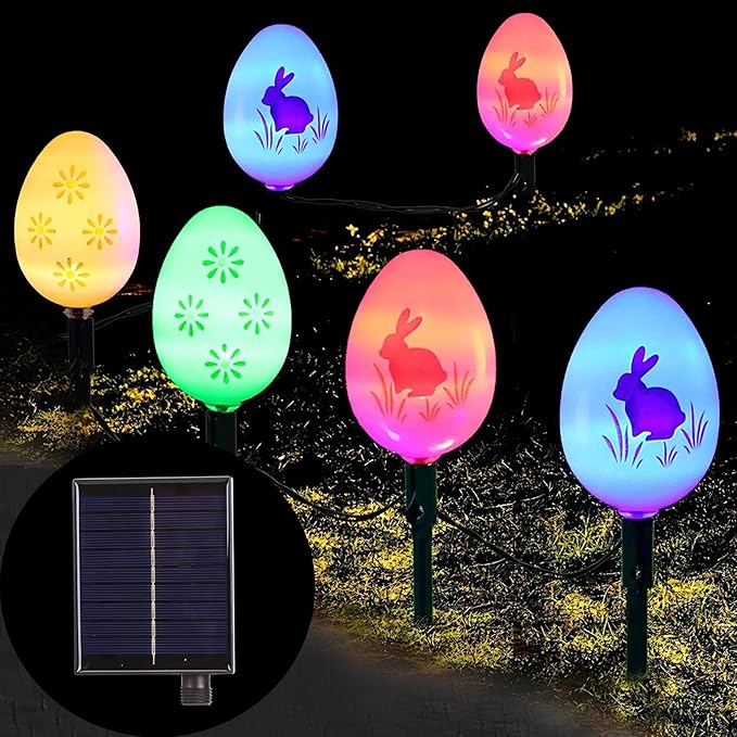 25 FT 20 Packs Easter Eggs Decor String Lights, 8 Modes Colorful Easter Solar Light Outdoor, Waterproof Stake Egg Pathway Light for Garden Patio Lawn Yard