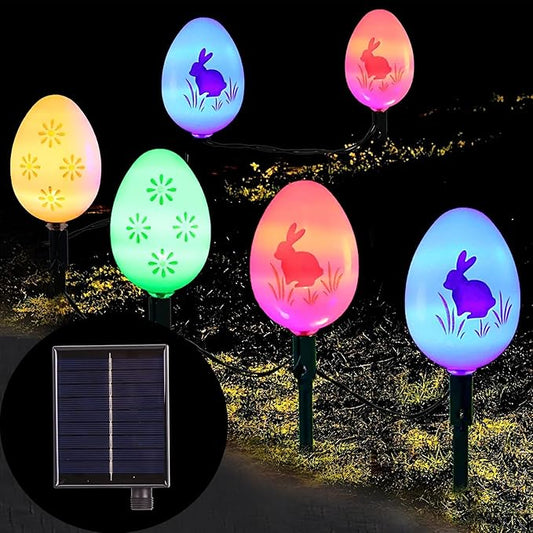 25 FT 20 Packs Easter Eggs Decor String Lights, 8 Modes Colorful Easter Solar Light Outdoor, Waterproof Stake Egg Pathway Light for Garden Patio Lawn Yard