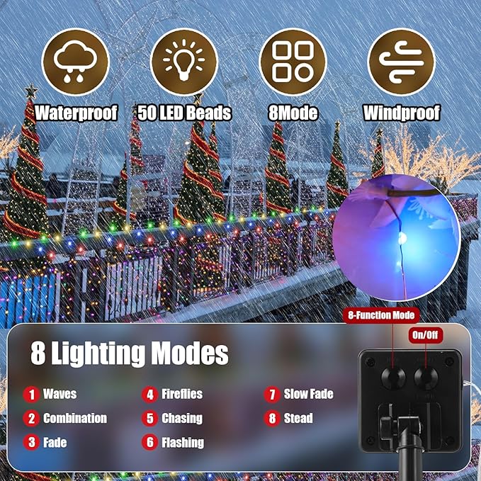 12 Pcs Solar String Lights Solar Mini Teeny Tiny Fairy Firefly Twinkle Light Waterproof 16ft 50 LEDs Garden String for Outdoor Garden Backyard Christmas Decoration(Color Light)