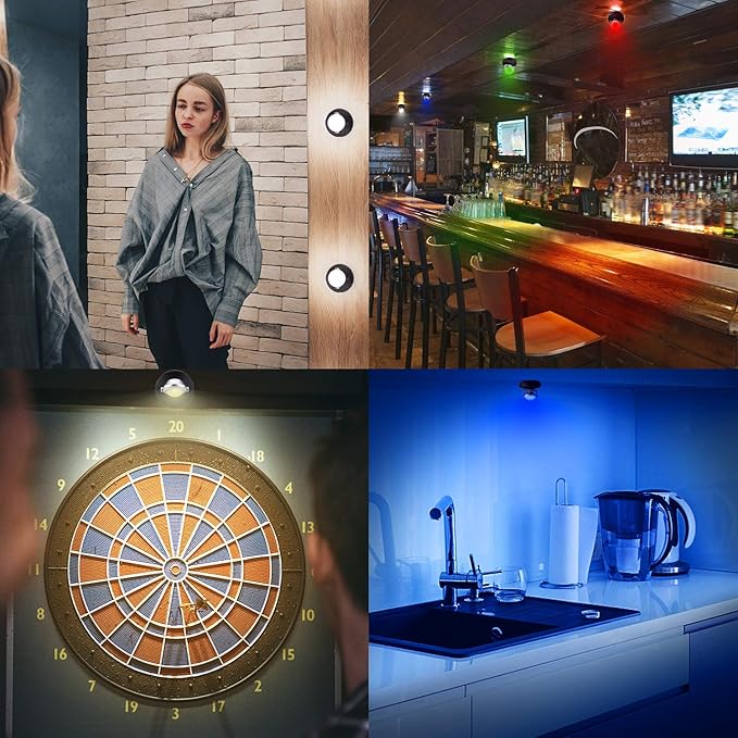 BIGMONAT Battery Operated Wireless Spotlight, Color Changing Accent Light, Rechargeable Dartboard Light with Remote, Dimmable RGB Puck Light for Up Lighting Painting Picture Artwork Tree Plant
