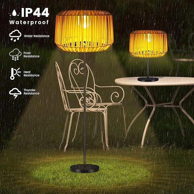 shumi Outdoor Solar Floor Lamp, Bamboo Cordless Floor Lamp, Solar Floor Lamp Outdoor Waterproof for Patio and Porch, Decors for Yard Balcony and Gazebo
