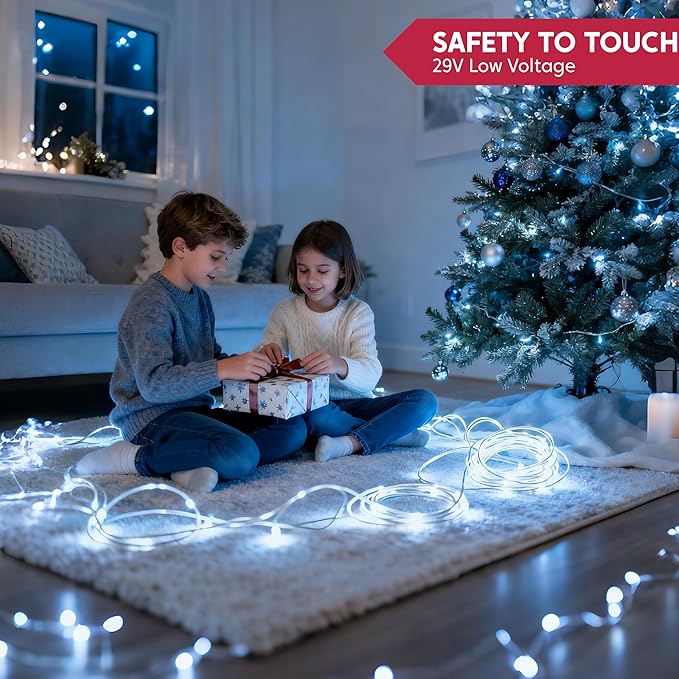 Joiedomi 1200 LED Christmas String Lights Outdoor,394 FT Cool White Fairy Light with Remote 8 Modes Timer, Plug in PVC Clear Wire Lighting Decor with Reel for Indoor Dorm Classroom Bedroom Holiday