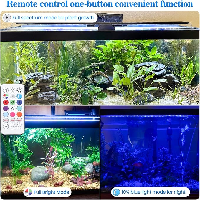 Full Spectrum Aquarium Light: Fish Tank Light with APP & Remote Timer Control for Aquatic Pet Plants Lover - Extendable Fish Tank Lights for 11-17 Inch Freshwater Saltwater Aquarium