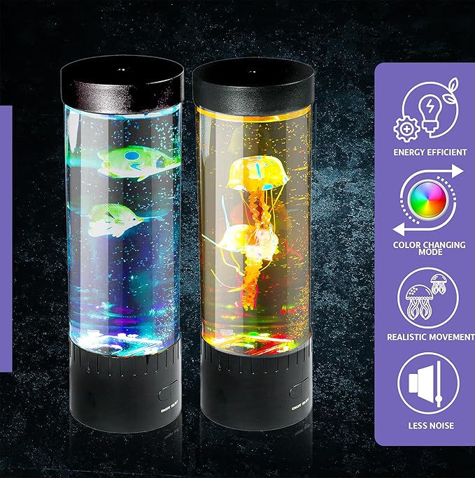Brewish Jellyfish Lamp (Upgraded Motor 2025),16 Color Changing Mood Lamps, 4 Modes Aquarium Night Light, Artificial Fish Tank with Moving Fish, Sensory Room LED Lights for Autism, ADHD, Excellent Gift