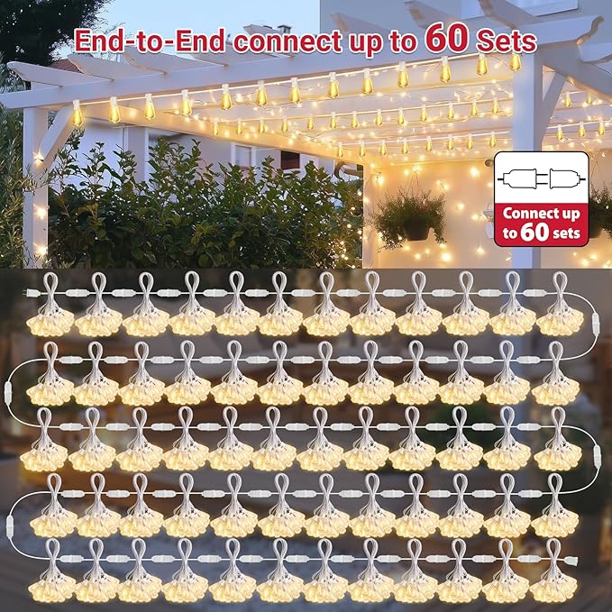 LAMPHOME26 FT Outdoor String Lights for Outside, 12+1LED Waterproof Shatterproof Edison Dimmable Timer Bulbs, 2700K Warm White Patio Lights for Garden Backyard Yard Hanging Lighting