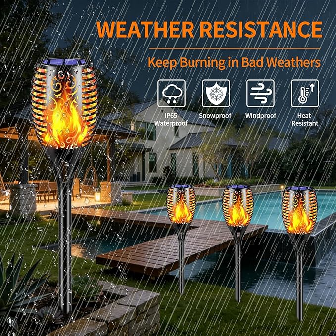 solar outdoor lights, 6Pack Solar Torch Light with Flickering Flame, Garden Lights Waterproof for Halloween Decor, Tiki Torches for Outside, Luces Solares para Exteriores Pathway Yard Garden Decor.