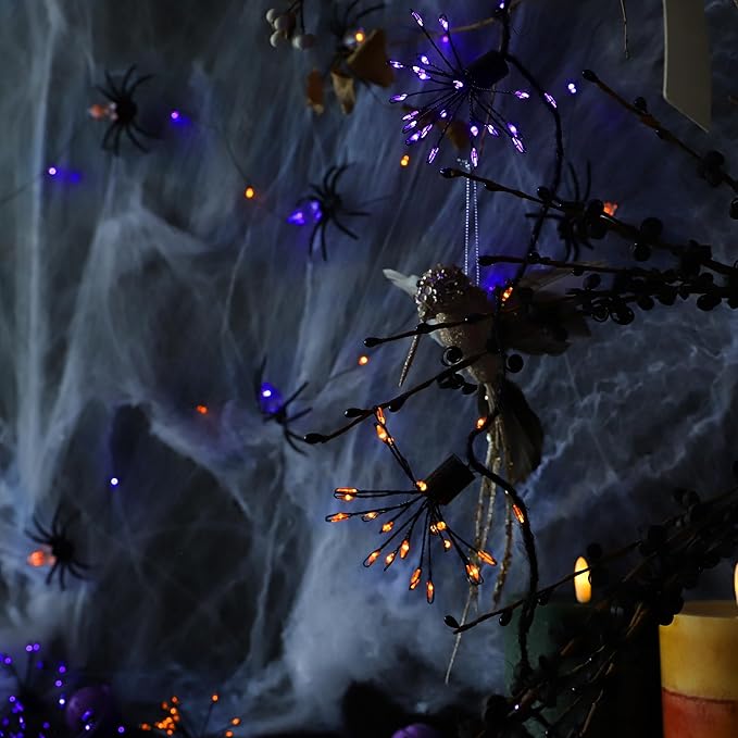 Halloween Lights Indoor Purple and Orange Fairy Lights 10 FT - 200 LEDs - 8 Clusters Fireworks with Remote Ideal Indoor and Outdoor Spooktacular Halloween Decorations