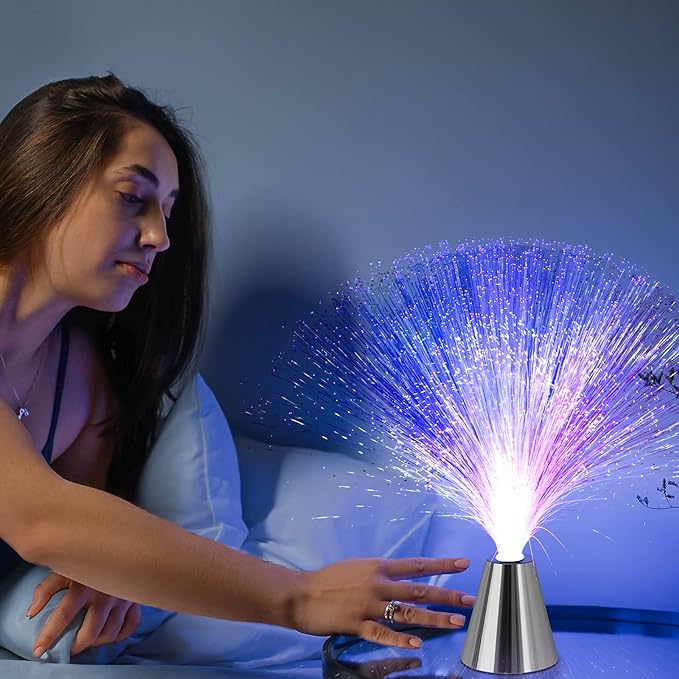 PEN&H Sensory Fiber Optic Lamp - Fiber Optic Lights with Cone Base ，LED Color Changing Calming Mood Night Light (2 Pack)