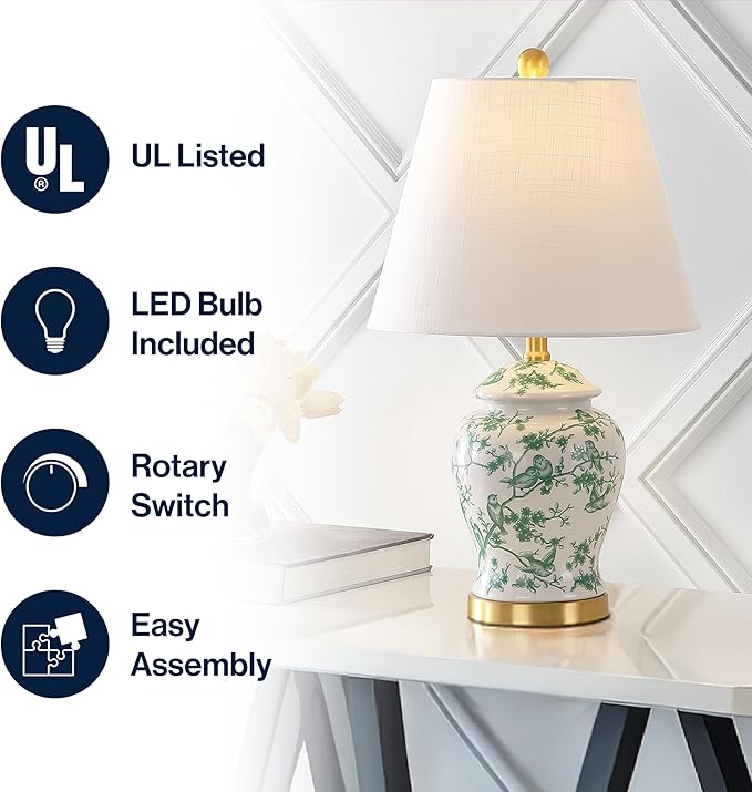 JONATHAN Y JYL3005B Penelope 22" Chinoiserie Classic LED Table Lamp Cottage Traditional Bedside Desk Nightstand for Bedroom Living Room Office College Bookcase LED Bulb Included, Green/White
