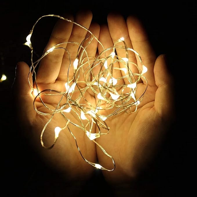 20 Pack Fairy Lights Battery Operated, 20 LED String Lights Mason Jar Lights, Waterproof Copper Wire Mini Lights String Firefly Light for Wedding, Table, Party, Christmas Decor (Warm White)