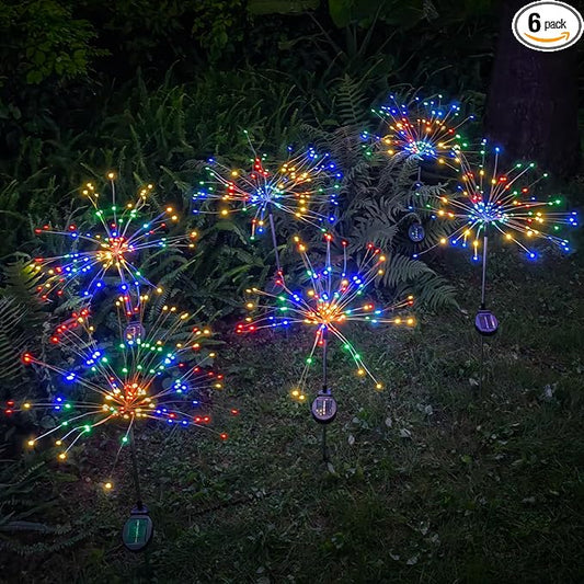 Outdoor Solar Garden Lights, 120 LEDs 8 Lighting Modes 6 Packs Waterproof Solar Fireworks Light Sparklers for Patio Walkway Yard Courtyards Pathway Christmas Party Decorations