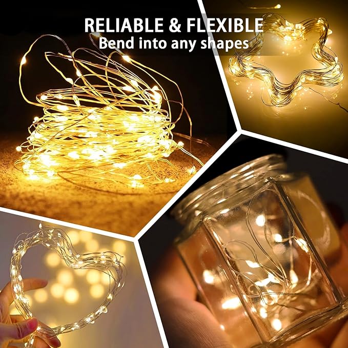 24 Pack Fairy Lights 7Ft 20 LED Twinkle String Lights 3 Modes Battery Operated Waterproof Firefly Starry for Mason Jar Wedding Birthday Party Table Centerpieces Bedroom Christmas,Warm White