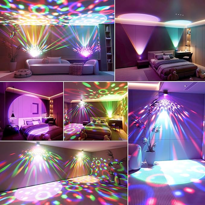 2 Pack Disco Ball Light Party Lights, LED Dj Disco Light Sunset Lamp Projector Strobe Light Sound Activated Stage Lights with Remote Control for Home Room/Parties/Kids Birthday/Wedding/Wall/Bar/Decor