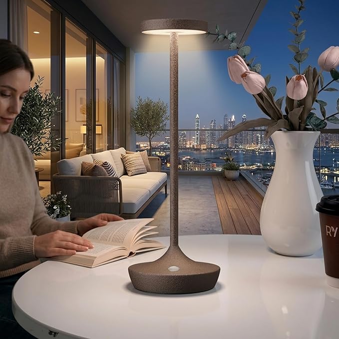 Rechargeable Cordless Table Lamp, LED Portable Powered LED Battery Light 6000mAh USB Desk Lamp Outdoor Waterproof Table Lamps for Patio Restaurant Dining (2 Rust)
