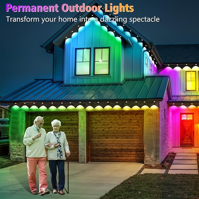 100FT Permanent Outdoor Lights, 60 LED Smart RGB Built in Chip Outdoor Eave Lights with App/Remote Control, 209 Scene Modes, IP67 Waterproof Outside Light for House Party Christmas Decor