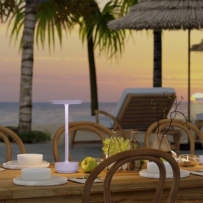 Cordless Table Lamp 2P Light Purple Portable Lights LED Rechargeable Battery Operated 3 Levels Brightness IP54 Waterproof Memory Function for Outdoor Patio Travel Cafe Restaurant